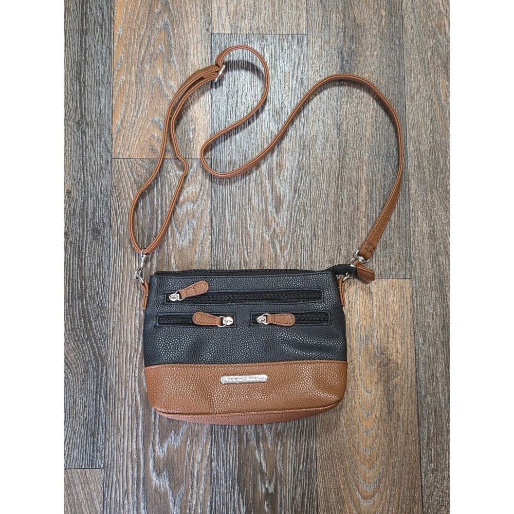 Stone Mountain USA Black Brown Bonded Leather Crossbody Bag